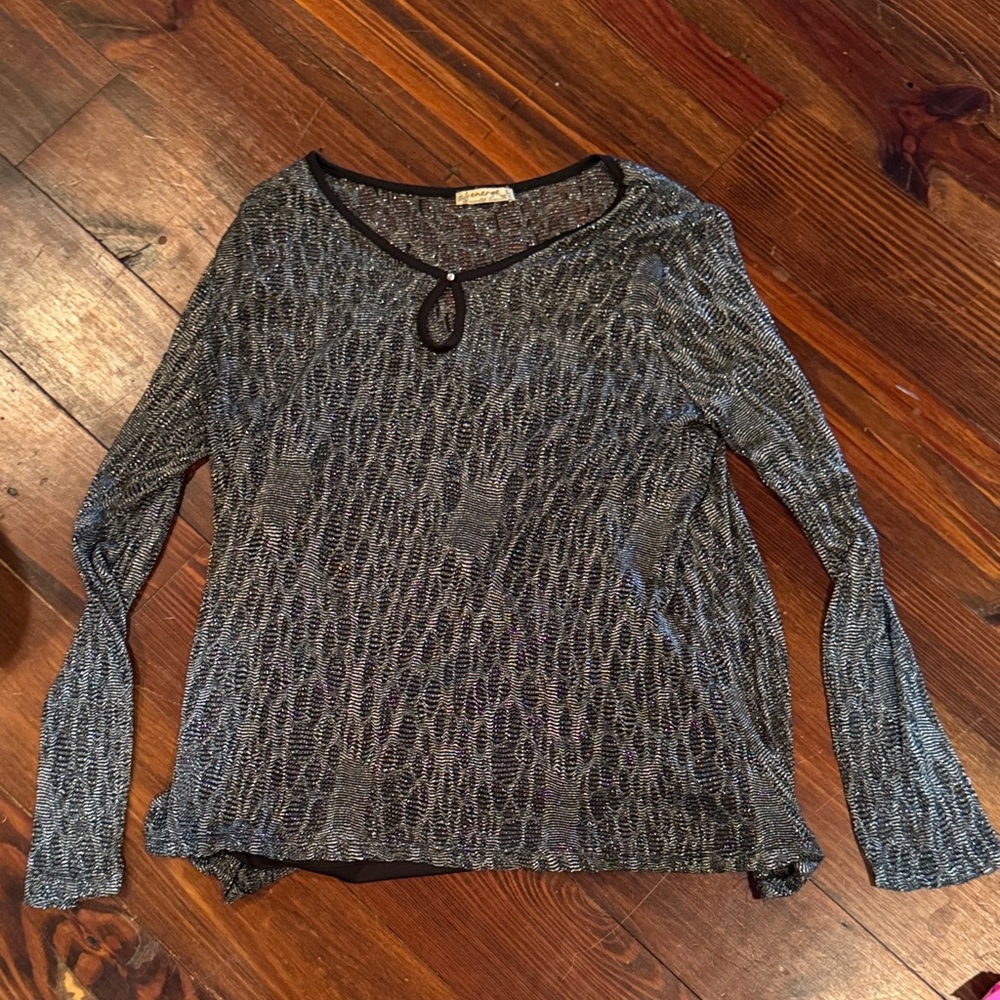 Energe Black and Metallic Silver Blouse Tunic